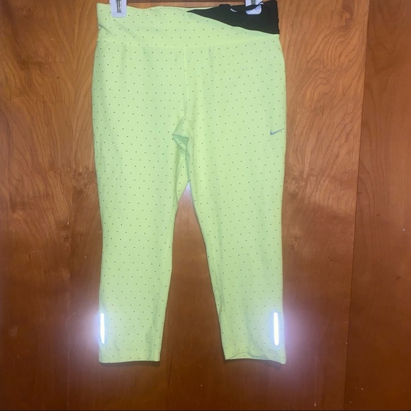 Women Nike neon yellow black running capris size M - Picture 1 of 3